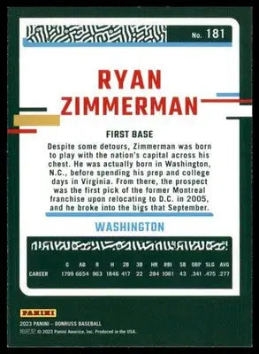 Ryan Zimmerman 2023 Donruss Holo Orange #181 Washington Nationals - Baseball Card Single