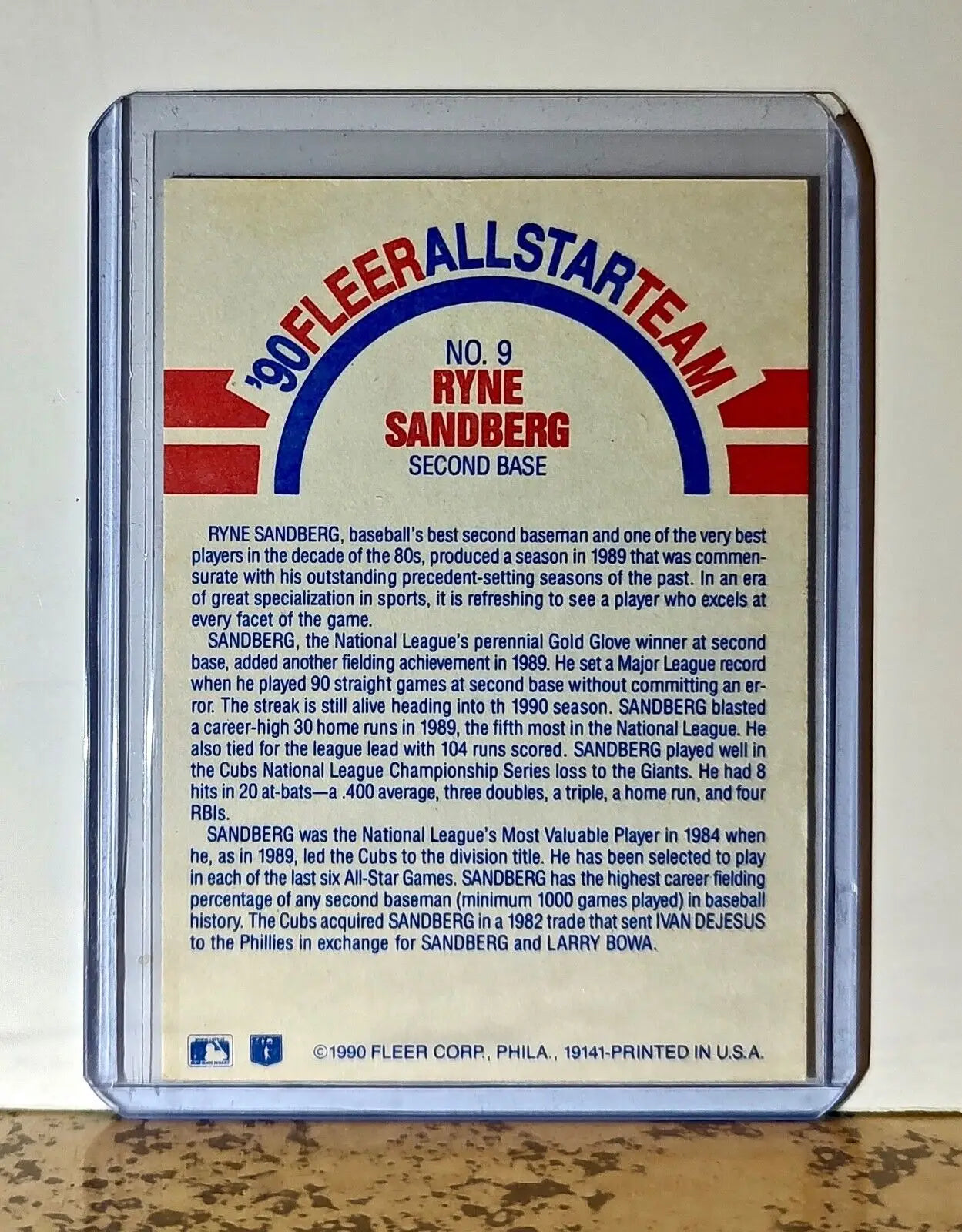 Ryne Sandberg 1990 Fleer All-Star Team MLB #9 Baseball Card Chicago Cubs - Baseball Card Single