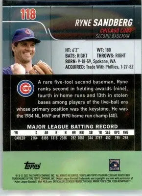 Ryne Sandberg - 2022 Stadium Club Chrome - #118 - Baseball - Baseball Card Single