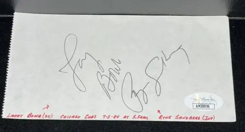 Autographed RYNE SANDBERG Larry BOWA Chicago Cubs Dual Signed Cut Signature JSA Auto