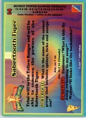Sabertooth Tiger - 1994 Collect-A-Card Mighty Morphin Power Rangers - #14 - Non-Sports Card Single