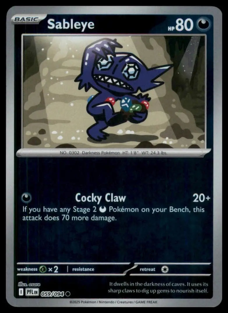 Sableye 059/094 Me02: Phantasmal Flames Reverse Holo Pokemon - Pokémon Card Single
