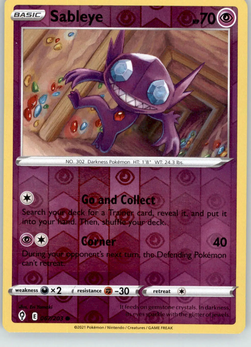 Sableye - Evolving Skies - 067/203 - Reverse Holo LP Pokemon - Pokémon Card Single