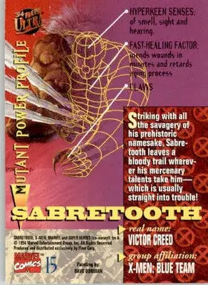Sabretooth - 1994 Ultra X-Men - #15 - Non_sport - Non-Sports Card Single