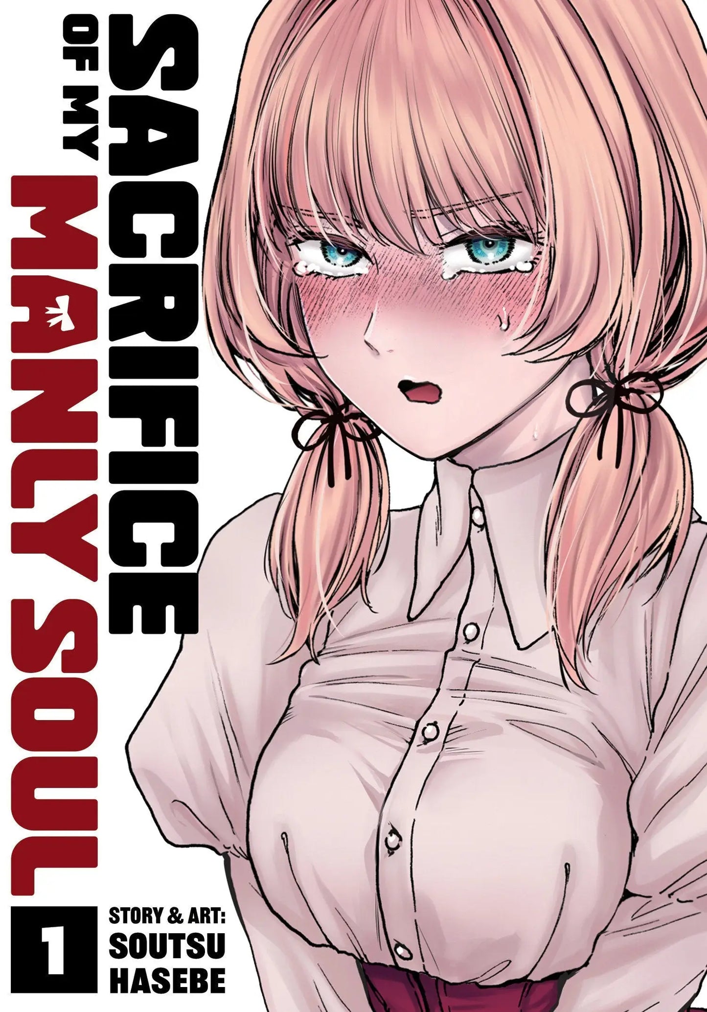 Manga volume Sacrifice Of My Manly Soul with blushing female character cover at an all-girls school
