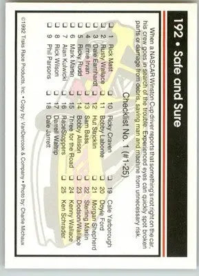 Safe and Sure - 1992 Traks - #192 - Racing - Racing Card Single