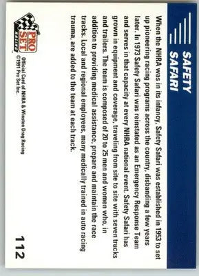 Safety Safari - 1991 Pro Set NHRA - #112 - Racing - Racing Card Single