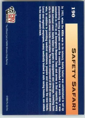 Safety Safari - 1992 Pro Set NHRA - #190 - Racing - Racing Card Single