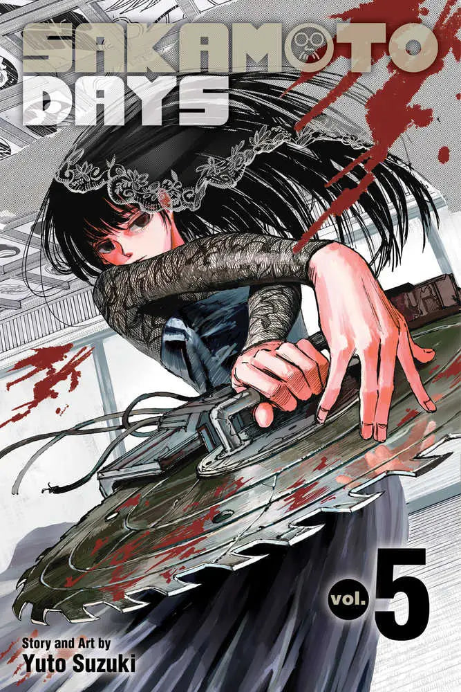 Manga comic book Sakamoto Days Graphic Novel Volume 05 with character holding bloody chainsaw