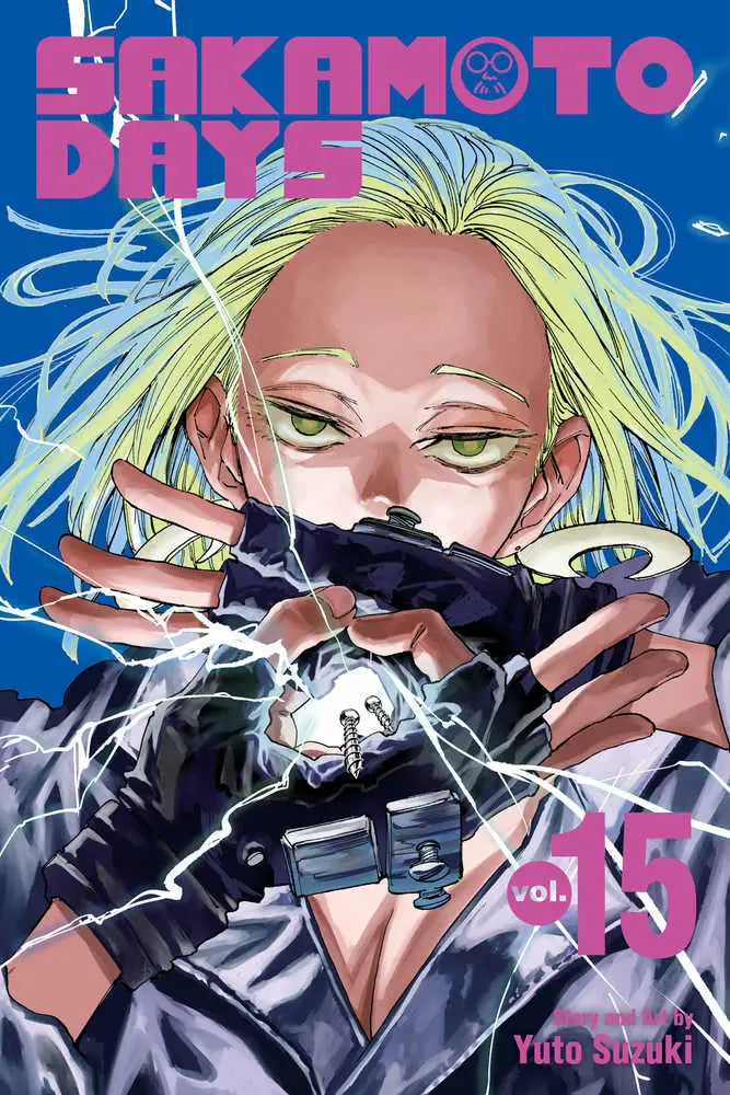 Manga cover of Sakamoto Days Graphic Novel Volume 15 with dramatic artwork and pink title