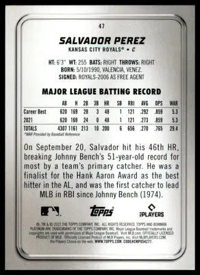 Salvador Perez 2022 Bowman Platinum #47 Kansas City Royals - Baseball Card Single