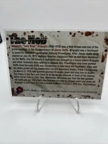 Mob history card featuring Salvatore Sally Bugs Briguglio 2023 HISTORIC AUTOGRAPHS