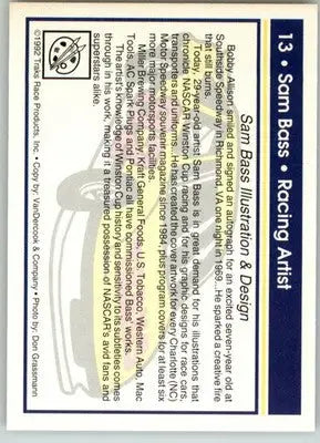 Sam Bass - 1992 Traks - #13 - Racing - Racing Card Single