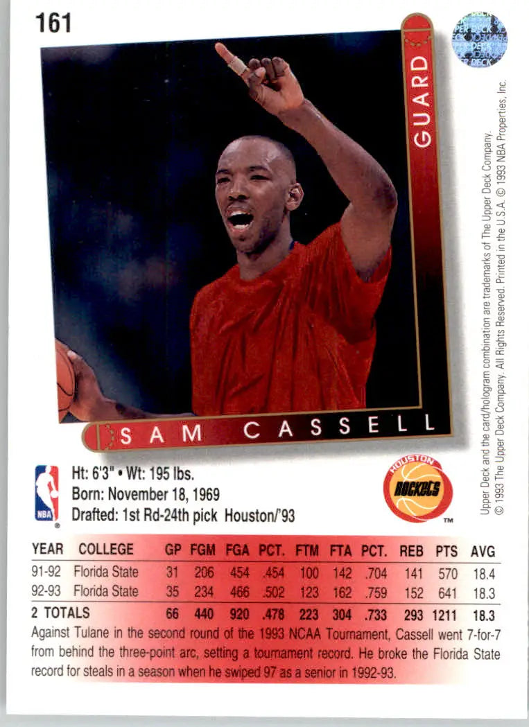 Sam Cassell - 1993-94 Upper Deck - #161 - RC Basketball - Basketball Card Single