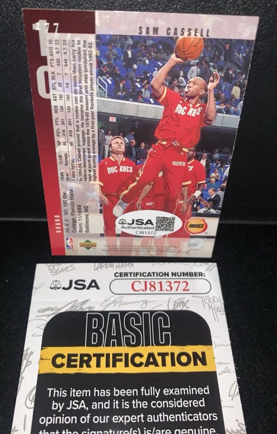 Sam Cassell Signed 1994-95 Upper Deck Card #277 Houston Rockets NBA JSA Auto - Basketball Card Single