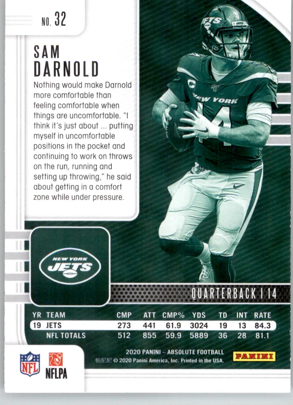 Sam Darnold - 2020 Panini Absolute - #32 - Blue Football - Football Card Single
