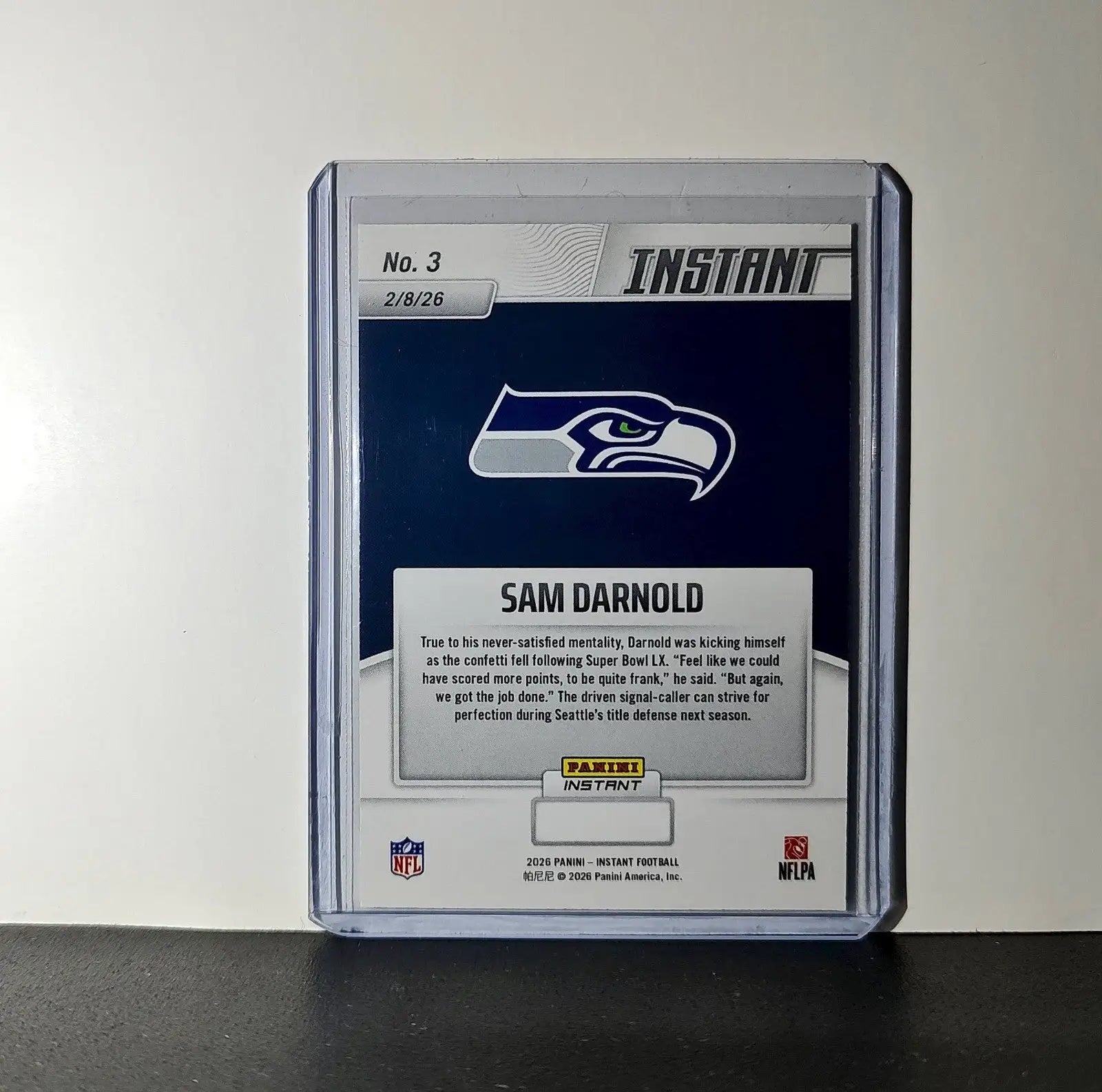 Sam Darnold 2026 Panini NFL Super Bowl LIX Champions #3 Card Seattle Seahawks - Football Card Single