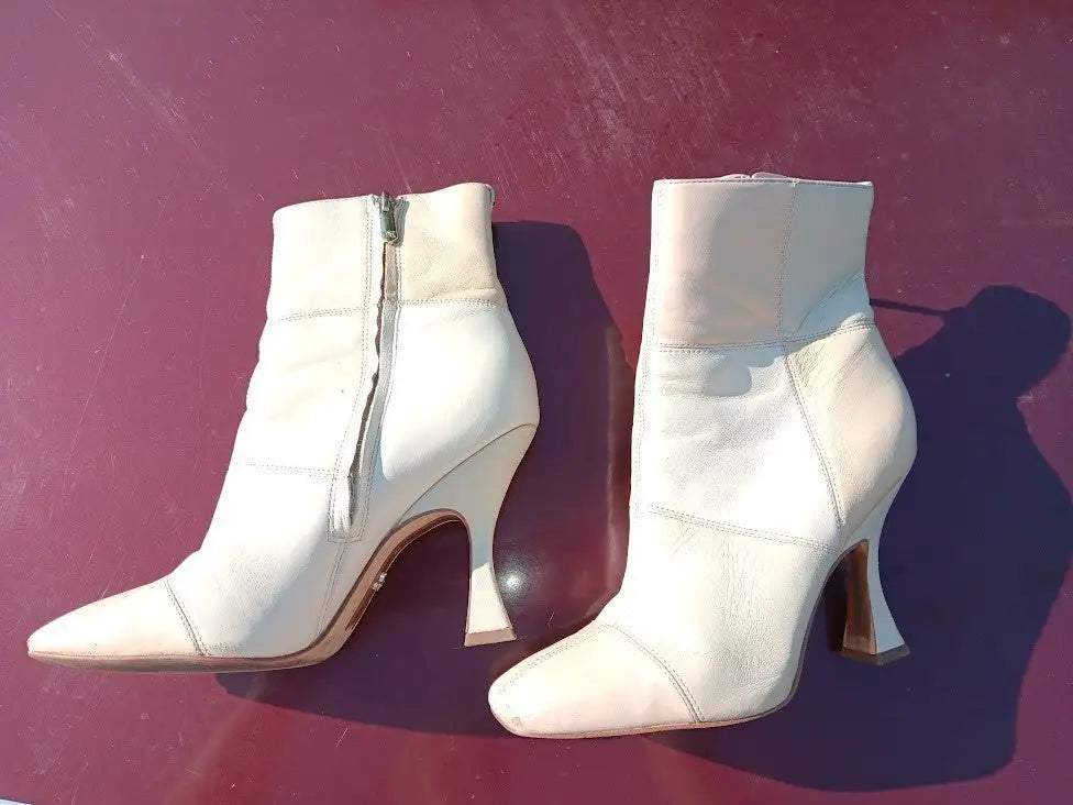 Sam Edelman Olina Boots Patchwork Design Cream and Tan Leather 7M Pre-Owned L@@K - Apparel