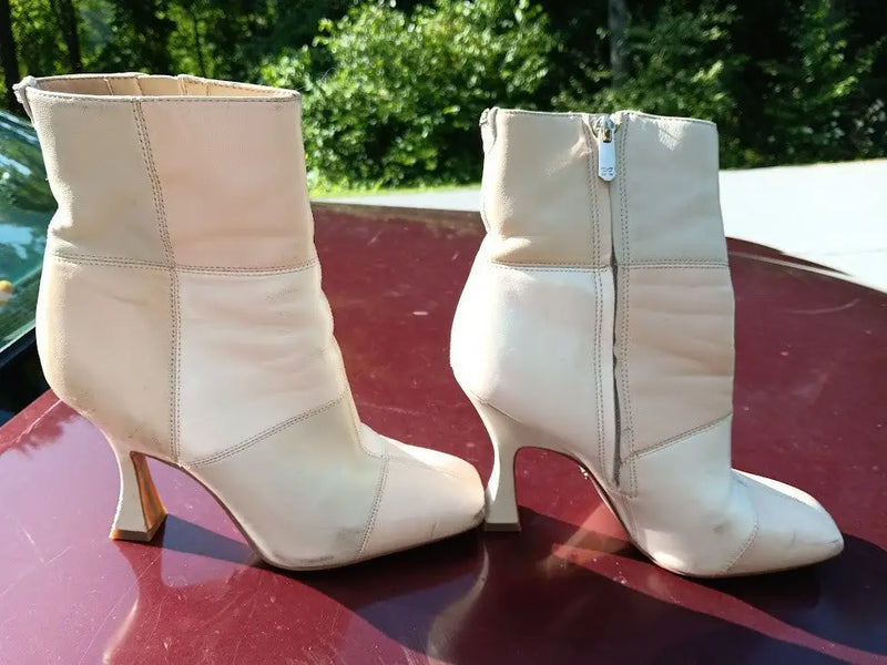 Sam Edelman Olina Boots Patchwork Design Cream and Tan Leather 7M Pre-Owned L@@K - Apparel