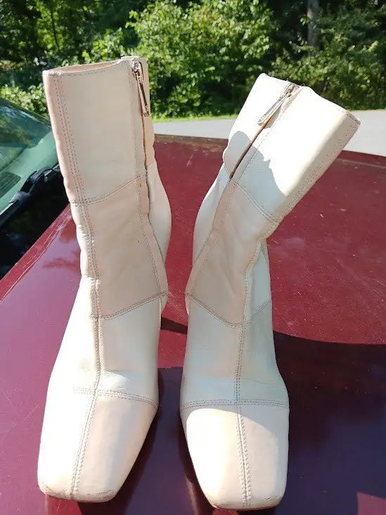 Sam Edelman Olina Boots Patchwork Design Cream and Tan Leather 7M Pre-Owned L@@K - Apparel