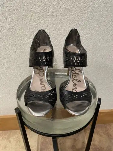 Black laser-cut heeled sandals from Sam Edelman high heels for women, size 6.5