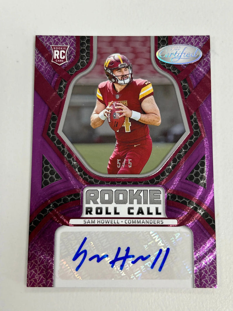 Sam Howell 2022 Panini Certified Rookie Roll Call Purple Auto #5/5 - Football Card Single