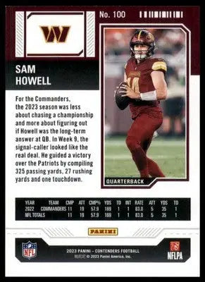 Sam Howell 2023 Panini Contenders Retail #100 Washington Commanders