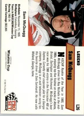 Sam McQuagg - 1991 Pro Set - #L26 - Legends Racing - Racing Card Single