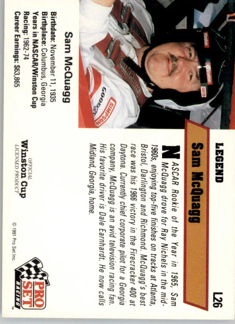 Sam McQuagg - 1991 Pro Set - #L26 - Legends Racing - Racing Card Single