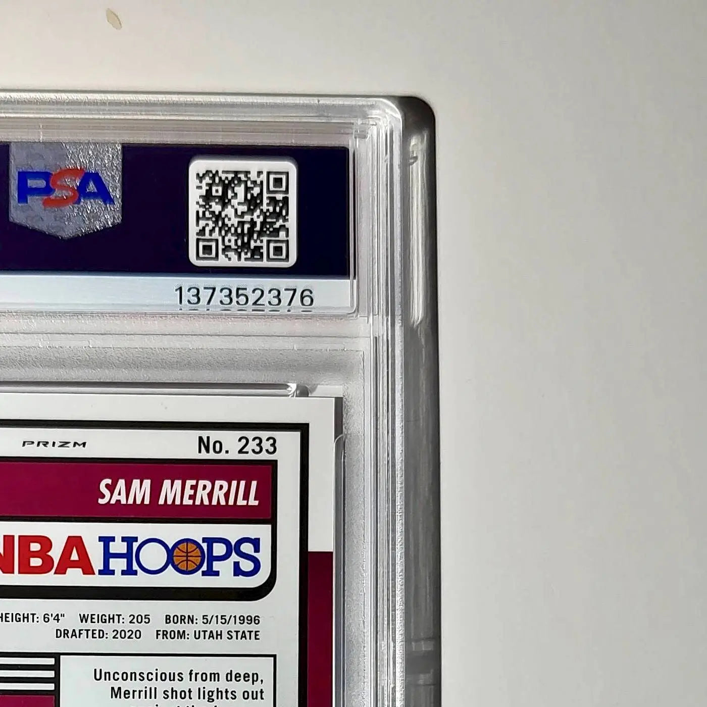 Sam Merrill 2023 Panini Hoops Premium #233 19/149 Red Disco Prizm PSA 9 Mint