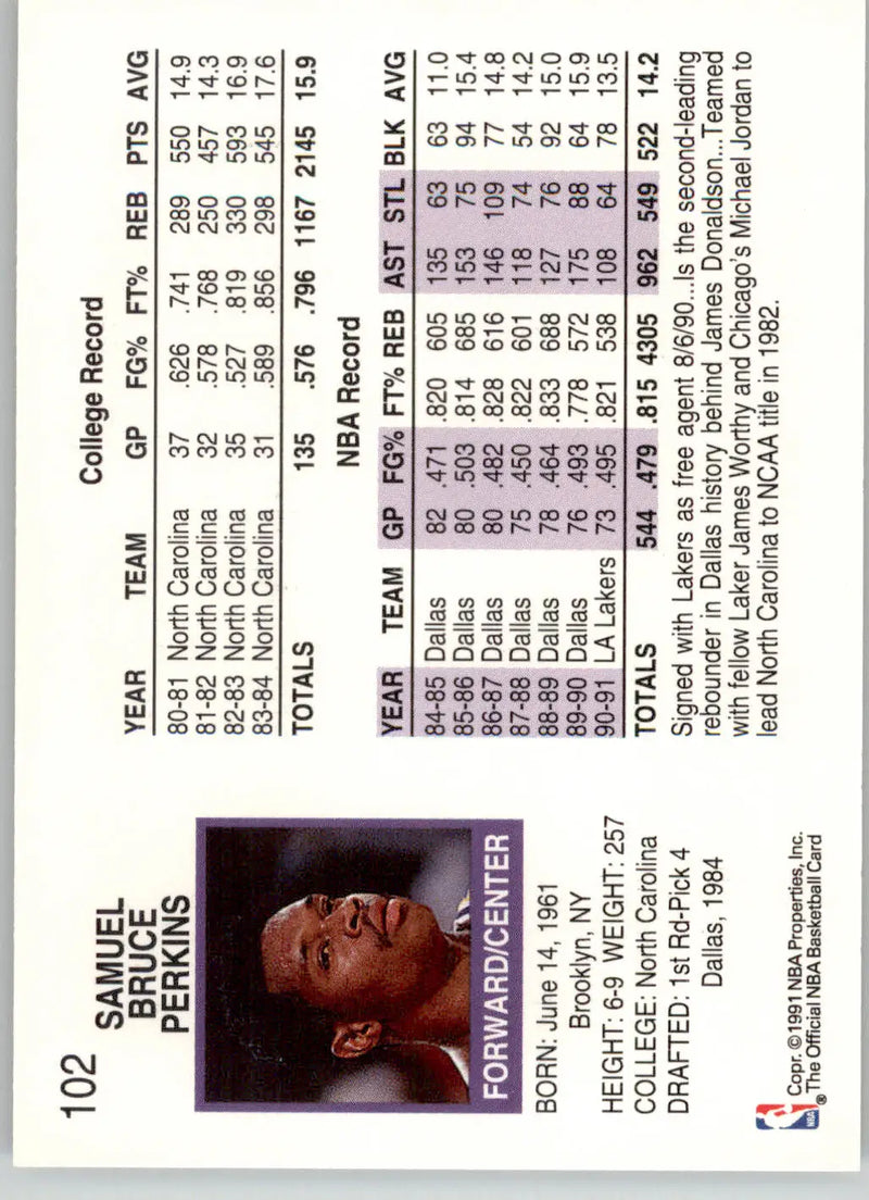 Sam Perkins - 1991-92 Hoops - #102 - Basketball - Basketball Card Single