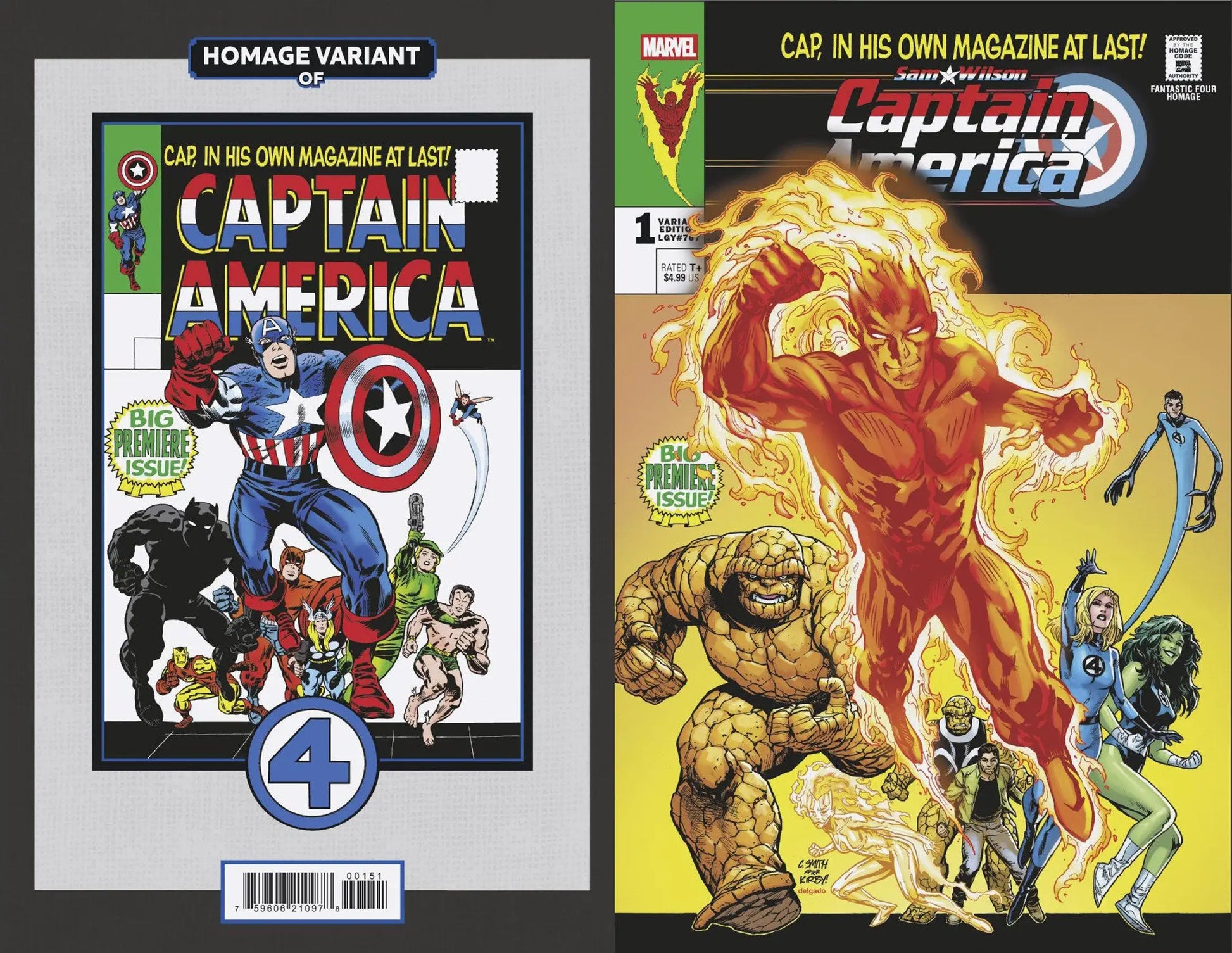 Two comic book covers featuring Sam Wilson Captain America Cory Smith artwork