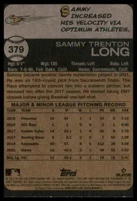 Sammy Long Rookie 2022 Topps Heritage #379 San Francisco Giants - Baseball Card Single