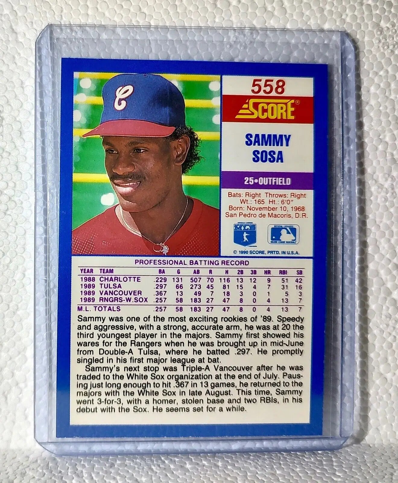 Sammy Sosa 1990 Score MLB #558 Baseball Card Chicago White Sox - Baseball Card Single