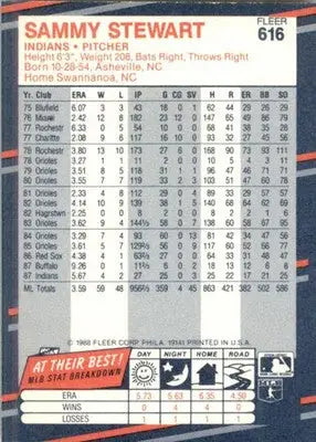 Sammy Stewart - 1988 Fleer - #616 - Baseball - Baseball Card Single