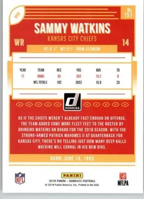 Sammy Watkins - 2018 Donruss - #151 - Football - Football Card Single