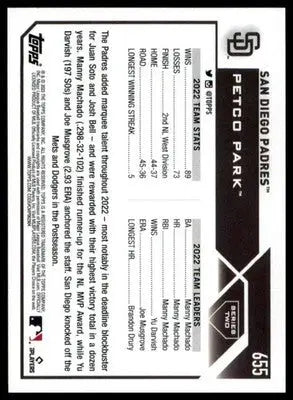San Diego Padres 2023 Topps #655 San Diego Padres - Baseball Card Single