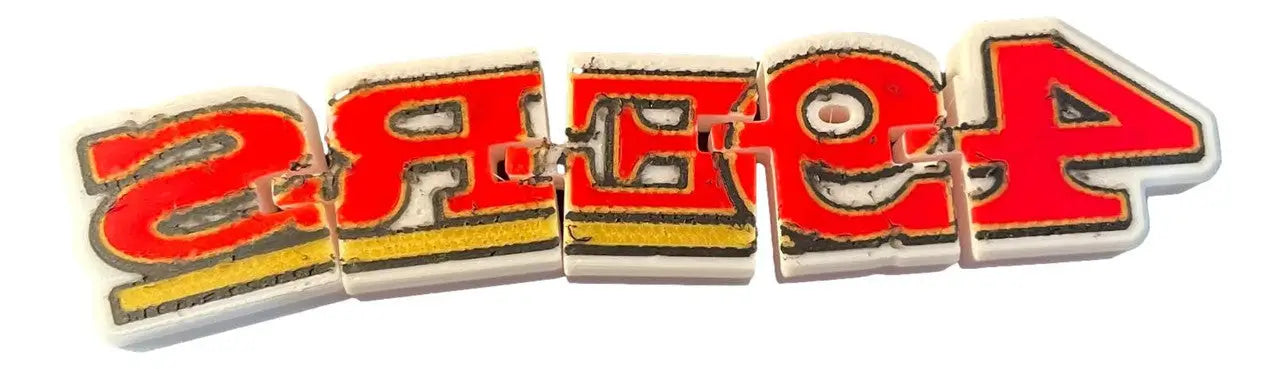 Red and yellow beaded bracelet spelling out 2REEP4 for San Francisco 49ers fans
