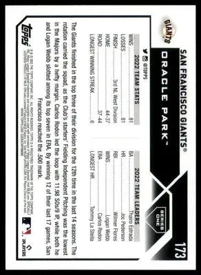 San Francisco Giants 2023 Topps #173 San Francisco Giants - Baseball Card Single