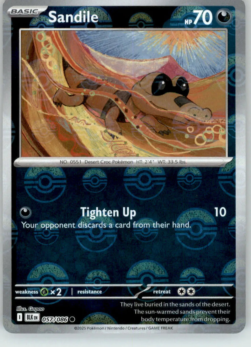 Sandile - Poke Ball Pattern - Black Bolt - 057/086 - Holo NM Pokemon