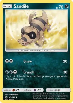 Sandile - SM Base Set - 83/149 - Reverse Holo LP Pokemon - Pokémon Card Single