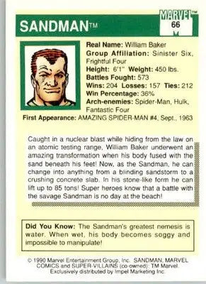 Sandman - 1990 Impel Marvel Universe - #66 - Non_sport - Non-Sports Card Single