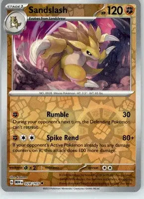 Sandslash - 151 - 028/165 - Reverse Holo NM Pokemon - Pokémon Card Single
