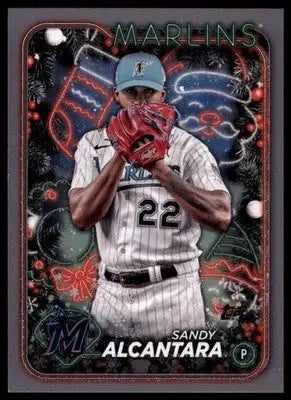 Sandy Alcantara 2024 Topps Holiday Silver Glitter #H11 Miami Marlins - Baseball Card Single
