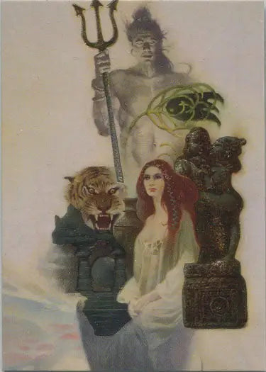 Surreal painting of mythological figures in Sanjulian Collection Metallic Storm Chase Card MS2
