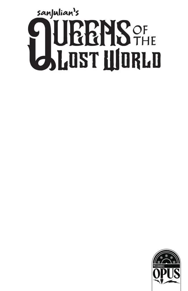 Black and white ornate logo for Queens of the Lost World on Sanjulian trading cards