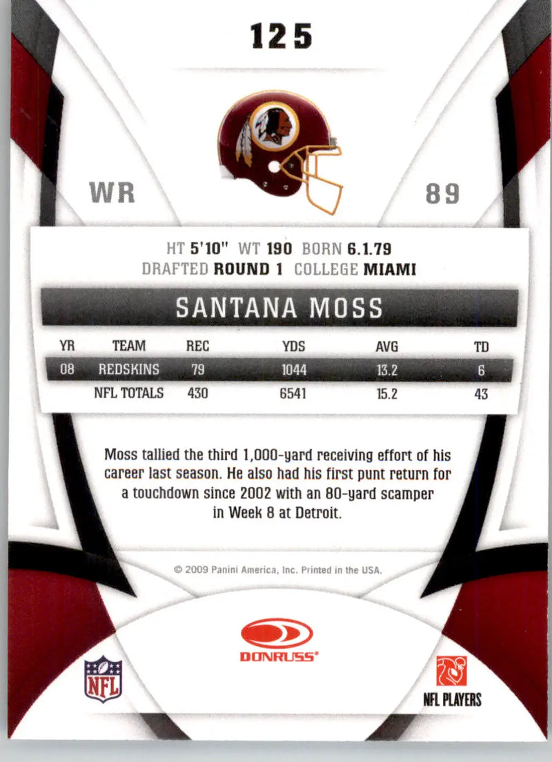 Santana Moss - 2009 Donruss Certified - #125 - Football - Football Card Single