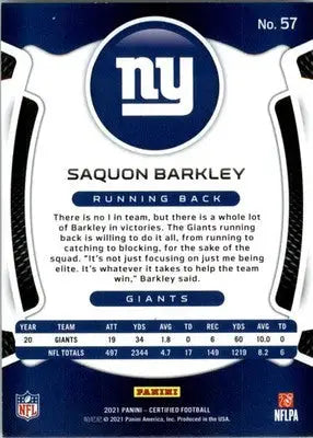 Saquon Barkley - 2021 Panini Certified - #57 - Football - Football Card Single