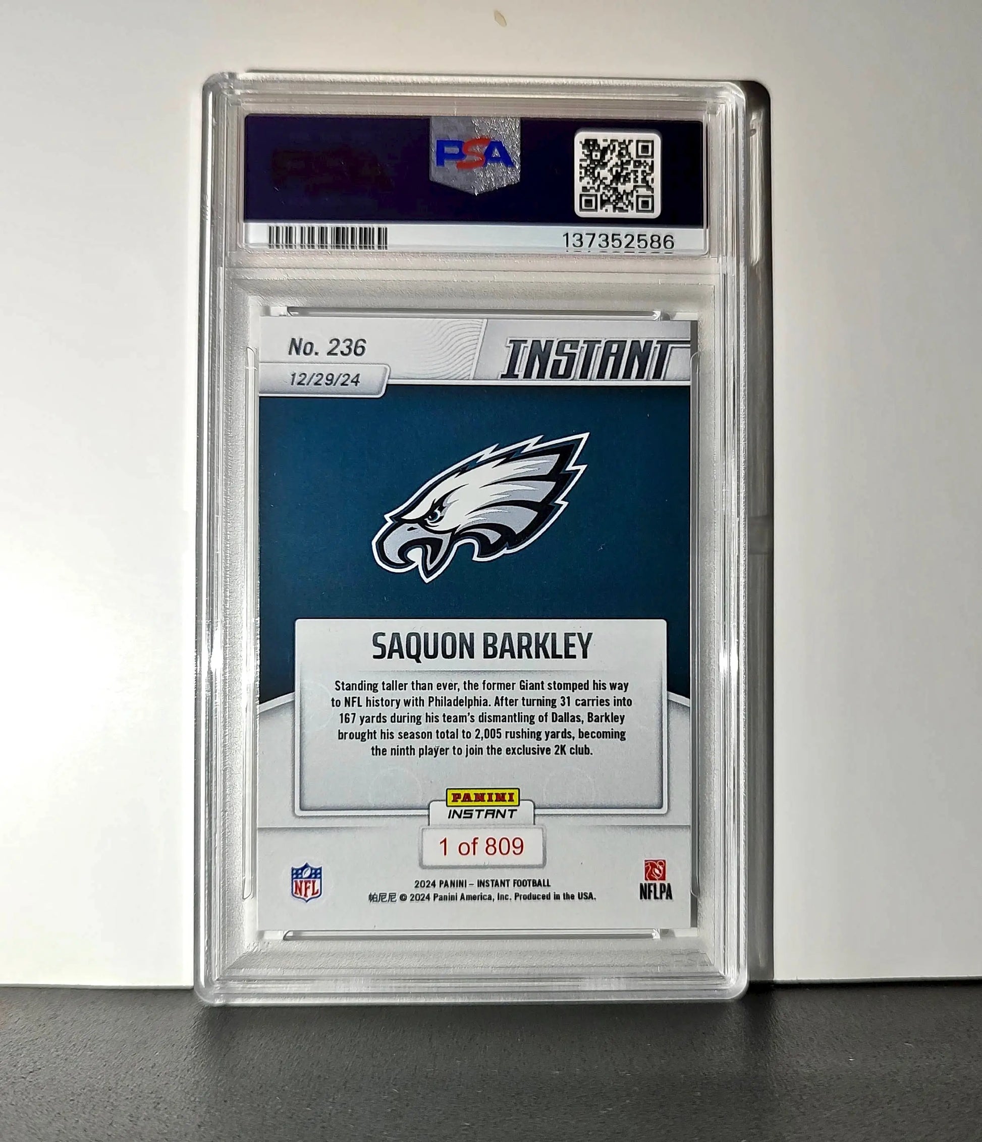 Saquon Barkley 2024 Panini Milestone NFL #236 Eagles 1 of 809 PSA 10 Gem Mint - Football Card Single