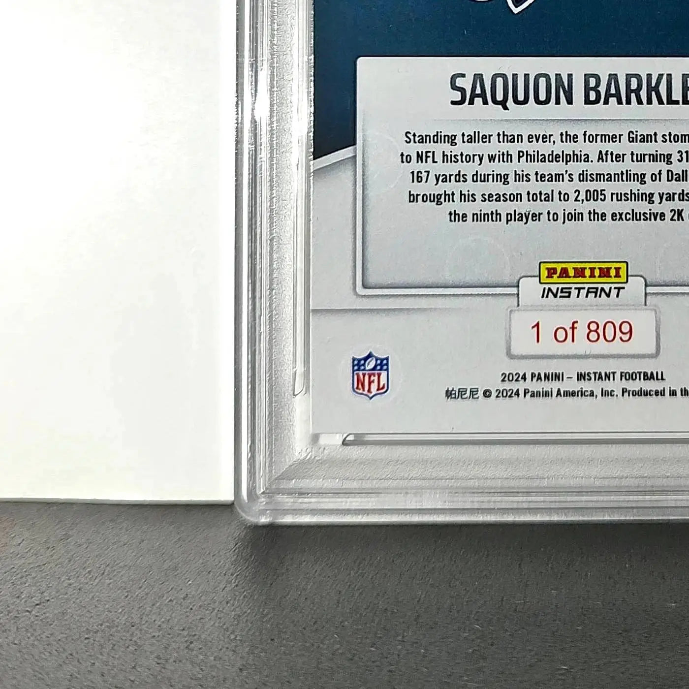 Saquon Barkley 2024 Panini Milestone NFL #236 Eagles 1 of 809 PSA 10 Gem Mint - Football Card Single